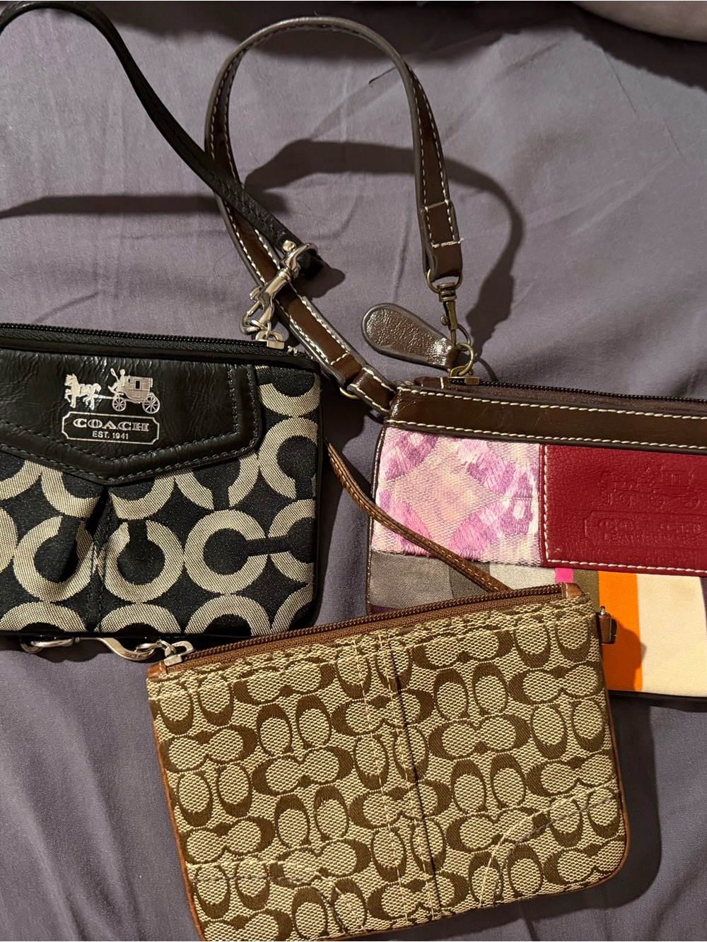 Coach Wristlet Trio in Brown, Black, Tan and Pink Accents